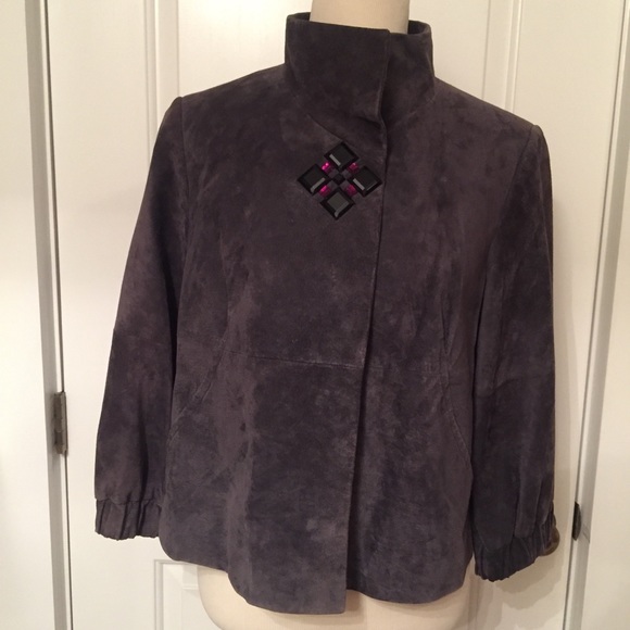 WORTH JACKET PURPLE SUEDE LEATHER BEADS 3/4 SLEEVE Size M MEDIUM - Picture 1 of 8
